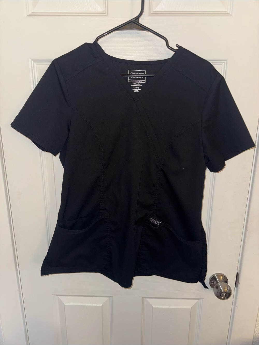 Cherokee Black Short Sleeve V-Neck Scrub Top